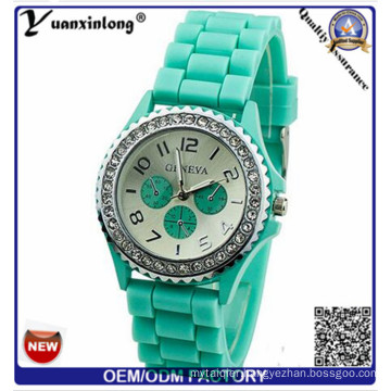 Yxl-903 Newest Women′s Geneva Flowers Printed White Silicone Band Analog Quartz Wrist Watch Watch for Gift